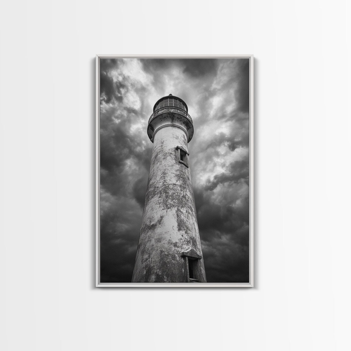 Stormy Lighthouse Closeup, Dramatic Skies, Weathered Beacon, Canvas Print, Coastal Decor, Dark Nautical Wall Art, Moody Ocean Theme