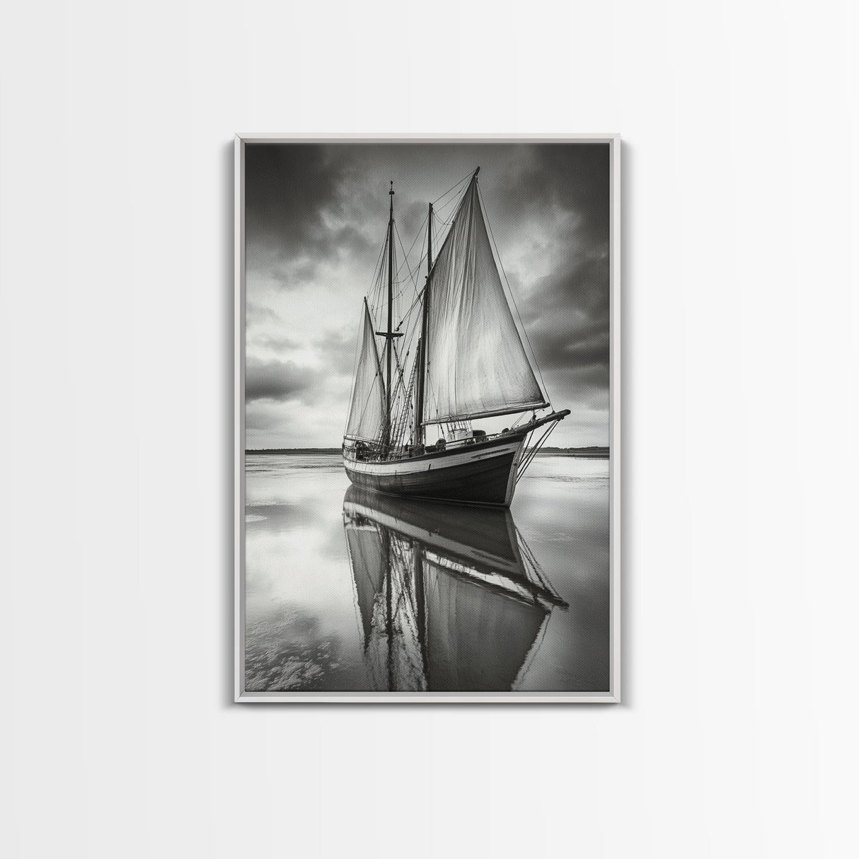 Sailboat Reflections, Calm Waters, Stormy Sky, Canvas Print, Nautical Wall Art, Office or Den Decor, Classic Maritime Photography