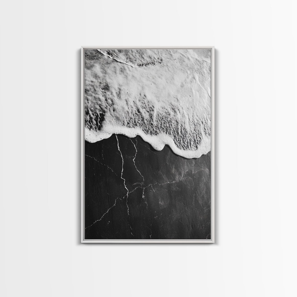 Wave Edge, Cracked Earth, Tide Meets Stone, Nature Contrast, Canvas Print, Abstract Ocean Art, Minimalist Wall Decor, Bathroom Artwork