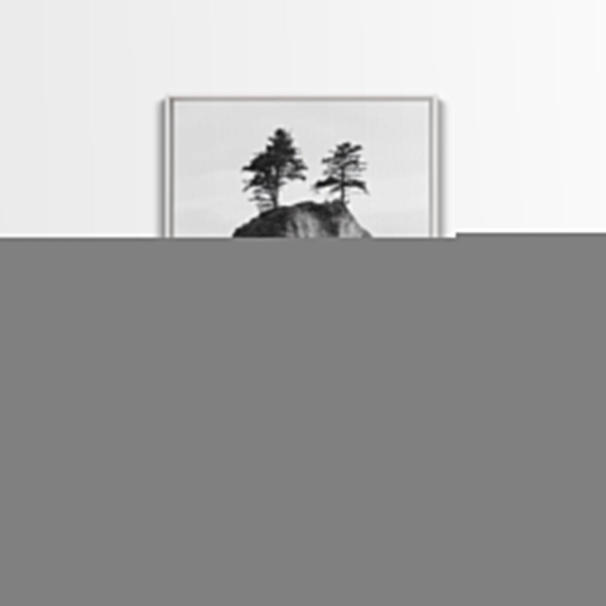 Island Reflection, Twin Trees, Still Water, Minimal Seascape, Framed Canvas Print, Bedroom Wall Art, Zen Decor, Black and White Art
