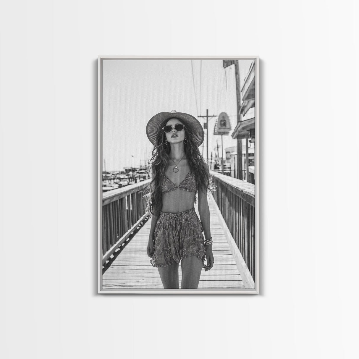 Pier Walk, Summer Fashion, Coastal Vibes, Chic Girl, Canvas Print, Fashion Wall Art, Modern Decor, Teen Room Artwork, Stylish Aesthetic