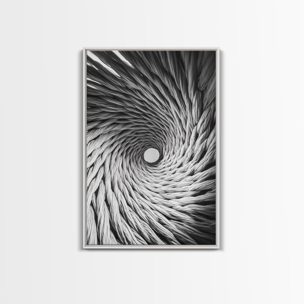 Twisted Rope Spiral, Abstract Fiber Art, Monochrome Texture, Modern Canvas Print, Minimalist Office or Contemporary Wall Decor