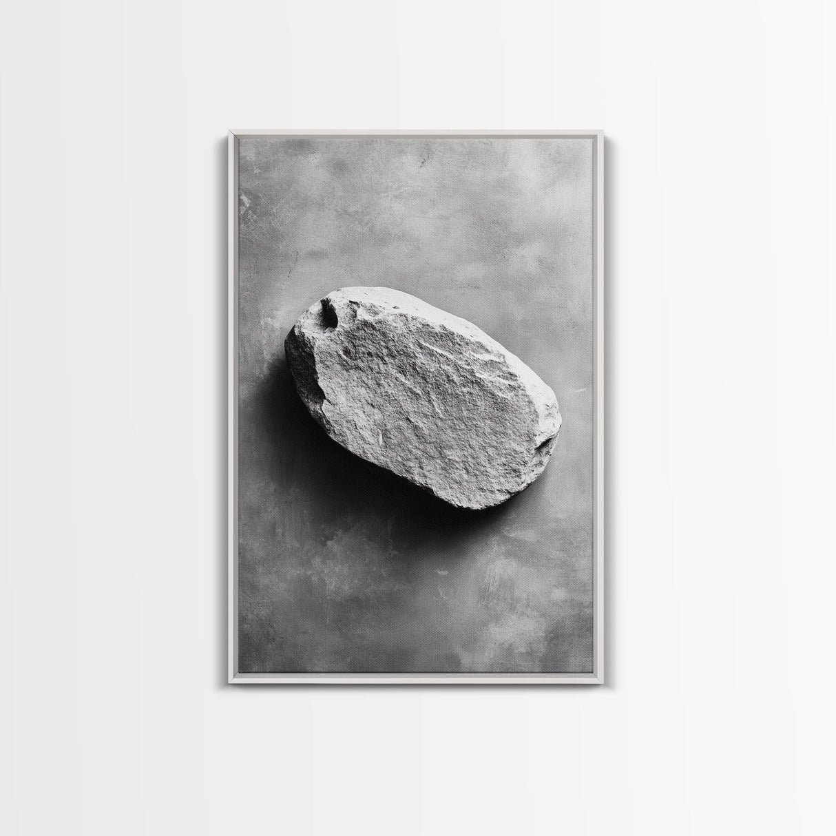 Primitive Rock, Shadow Texture, Minimal Earth Tone, Framed Canvas Print, Zen Wall Art, Office Decor, Neutral Modern Aesthetic
