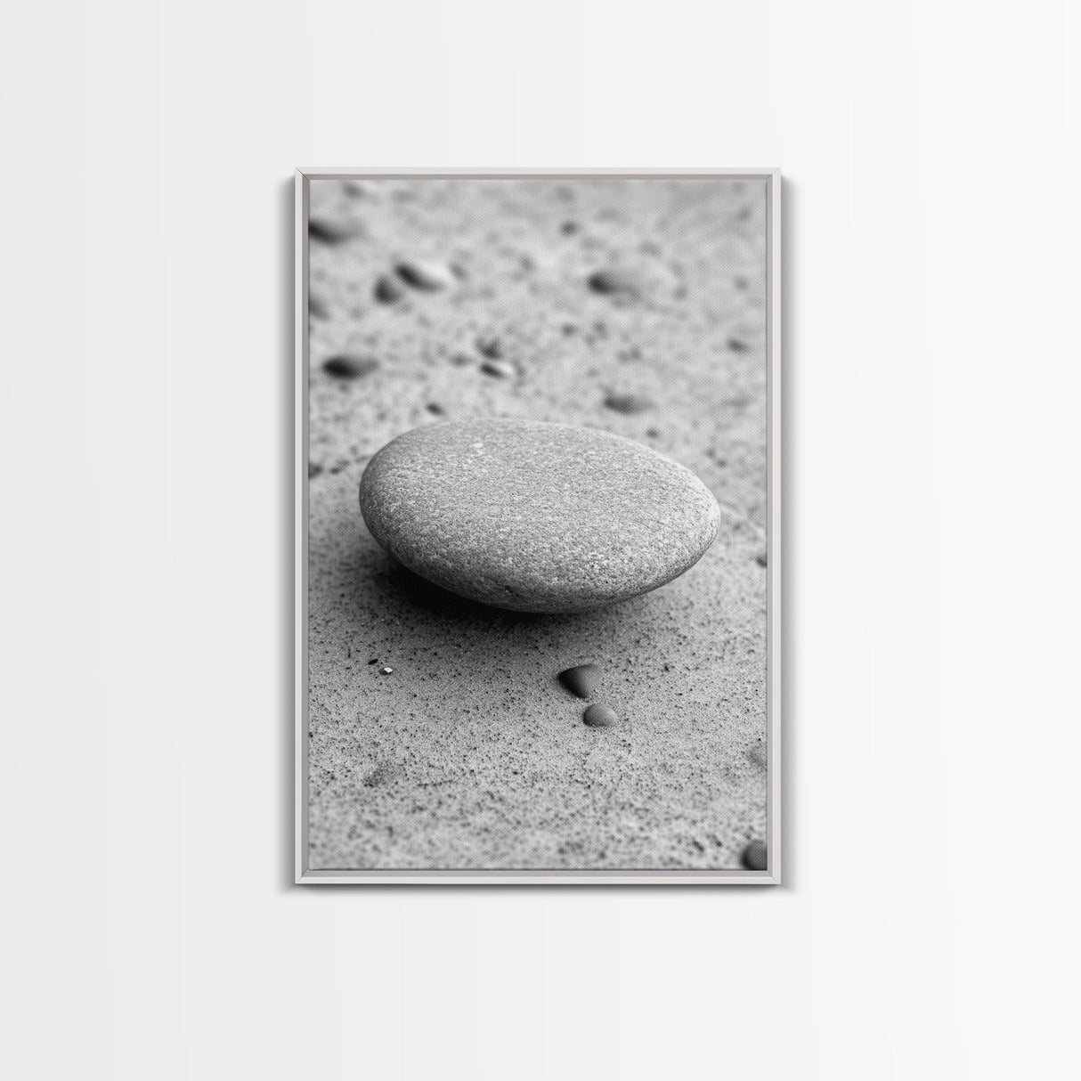 Smooth Beach Stone, Minimalist Sand Texture, Natural Balance, Canvas Print, Spa Room Wall Art, Calm Earthy Interior Style
