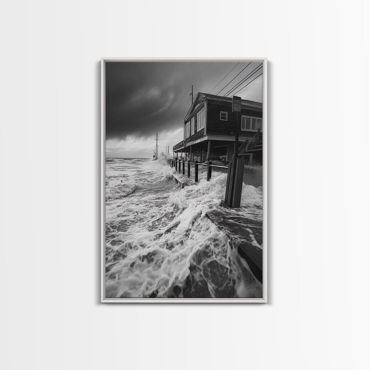 Stormy Coastline, Ocean Waves, Seaside House, Canvas Print, Coastal Wall Art, Beach House Decor, Nautical Photography, Moody Art