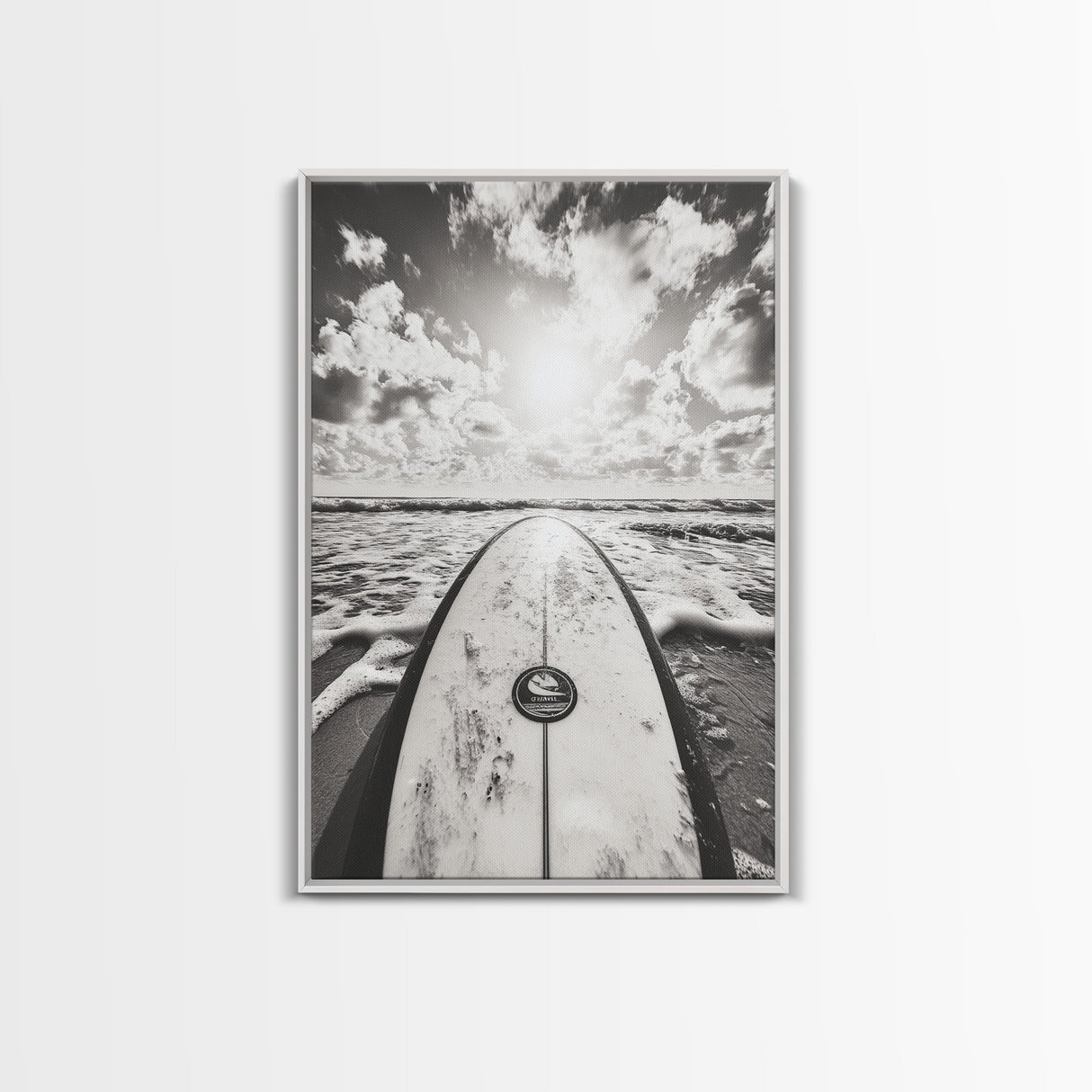 Surfboard Horizon, Ocean Waves, Beach Photography, Summer Vibes, Canvas Print, Teen Room Wall Art, Coastal Decor, Modern Surf Art