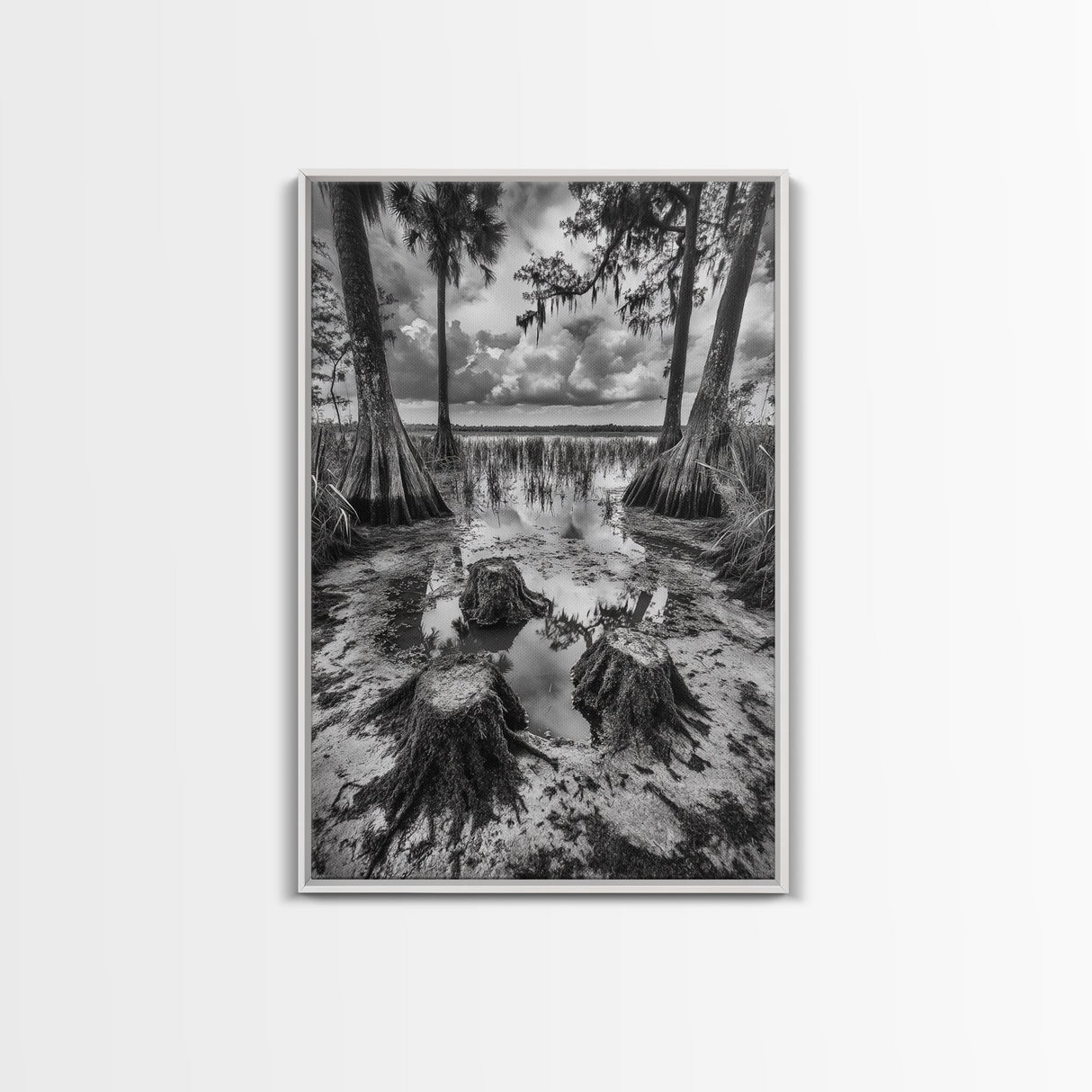 Swamp Scene, Cypress Trees, Reflection Water, Southern Nature, Canvas Print, Cabin Wall Art, Moody Landscape, Autumn Rustic Decor