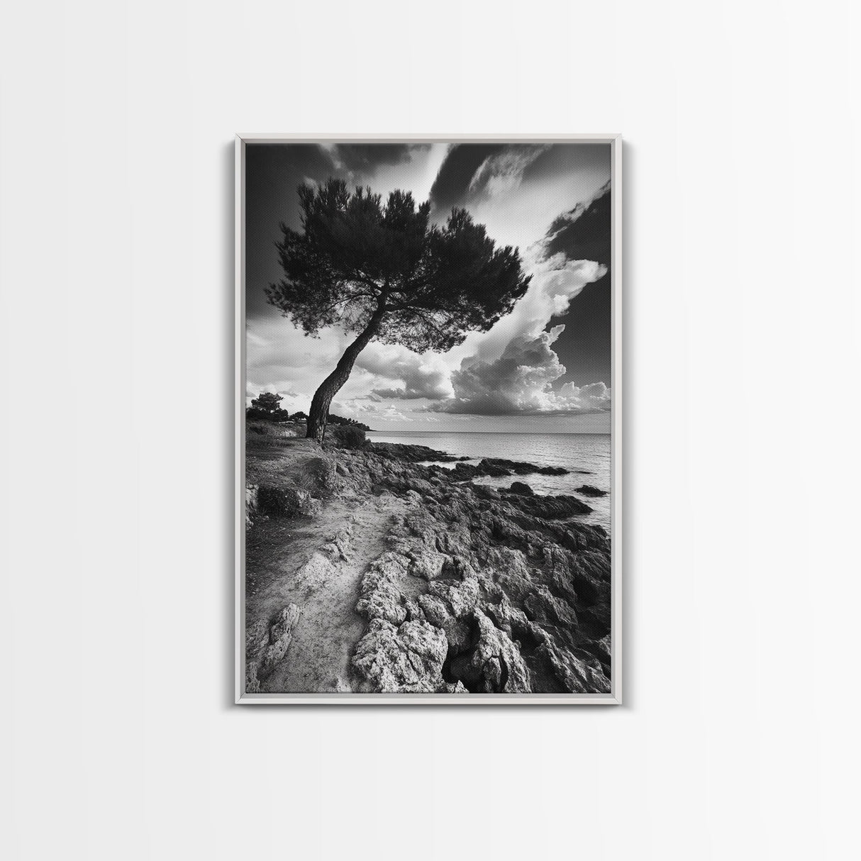 Wind Bent Tree, Coastal Cliff, Solitary Beauty, Canvas Print, Nature Photography Wall Art, Minimalist Earthy Decor, Moody Landscape