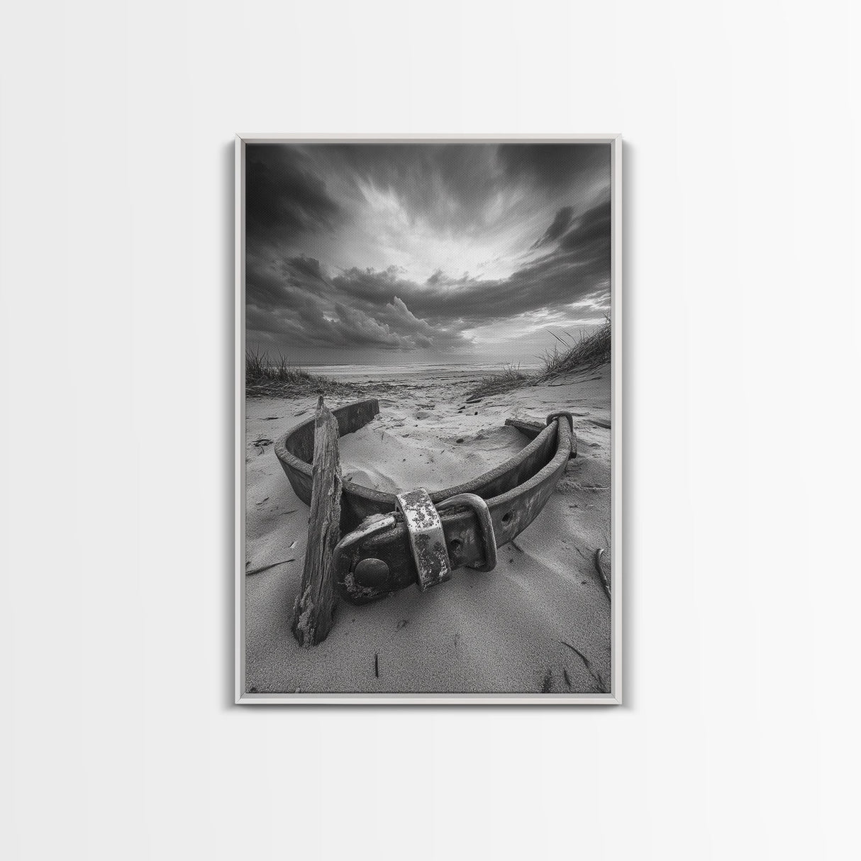 Coastal Relic, Rustic Sand Dunes, Weathered Wood, Canvas Print, Beach House Wall Art, Moody Ocean Decor, Fall Home Styling