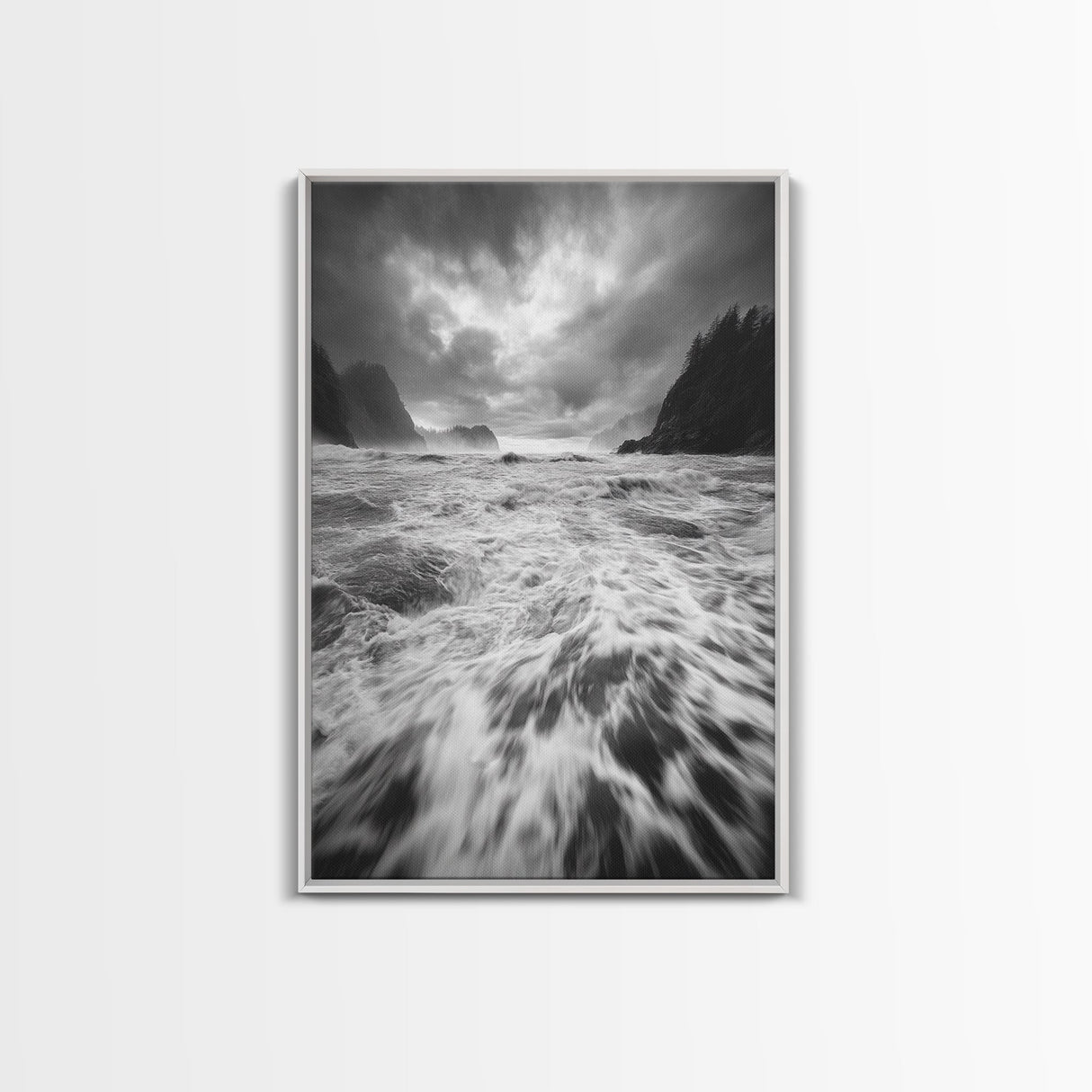 Wild Ocean Waves, Moody Coastline, Stormy Seascape, Nature Photography, Canvas Print, Coastal Wall Art, Bathroom Art, Modern Nature Decor
