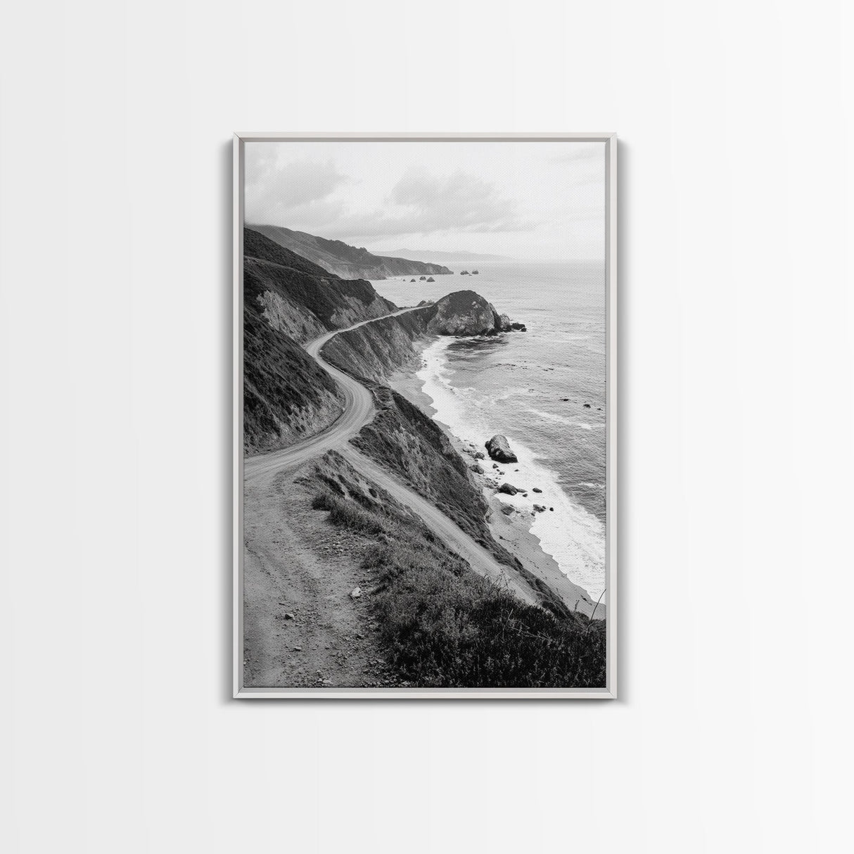 Winding Beach Road, Coastal Drive, Ocean Cliffs, Travel Landscape, Canvas Print, Office Wall Art, Fall Adventure Style, Neutral Coastal Decor