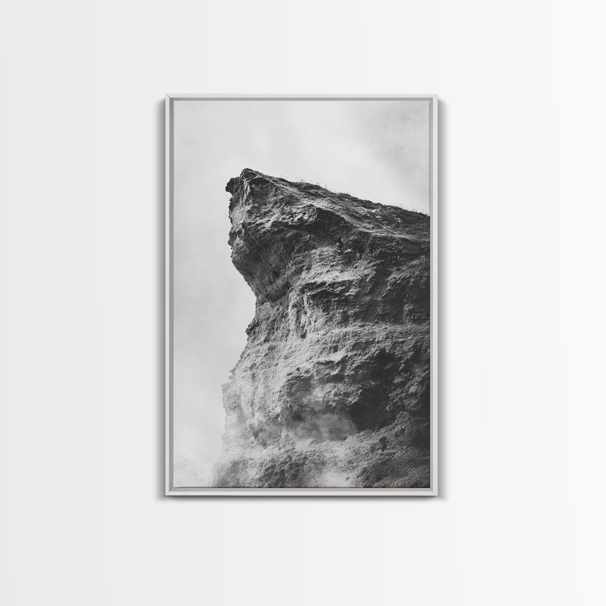 Stone Cliff Form, Abstract Rock Shape, Moody Earth Scene, Nature Texture, Framed Canvas Print, Office Wall Art, Minimalist Mountain Decor