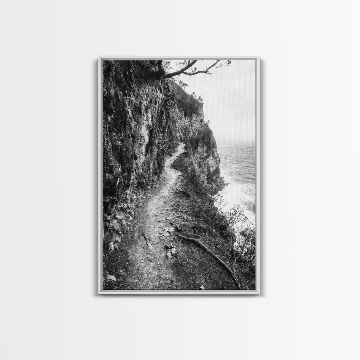 Cliffside Trail, Seaside Path, Coastal Adventure, Outdoor Photography, Framed Canvas Print, Cabin Nature Lover Wall Art, Bedroom Wall Art