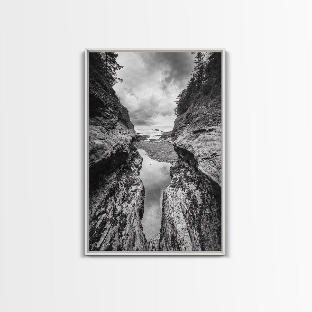 Ocean Ravine, Rugged Coastline, Pacific Wilderness, Stormy Seascape, Framed Canvas Print, Adventure Wall Art, Nature Home Decor