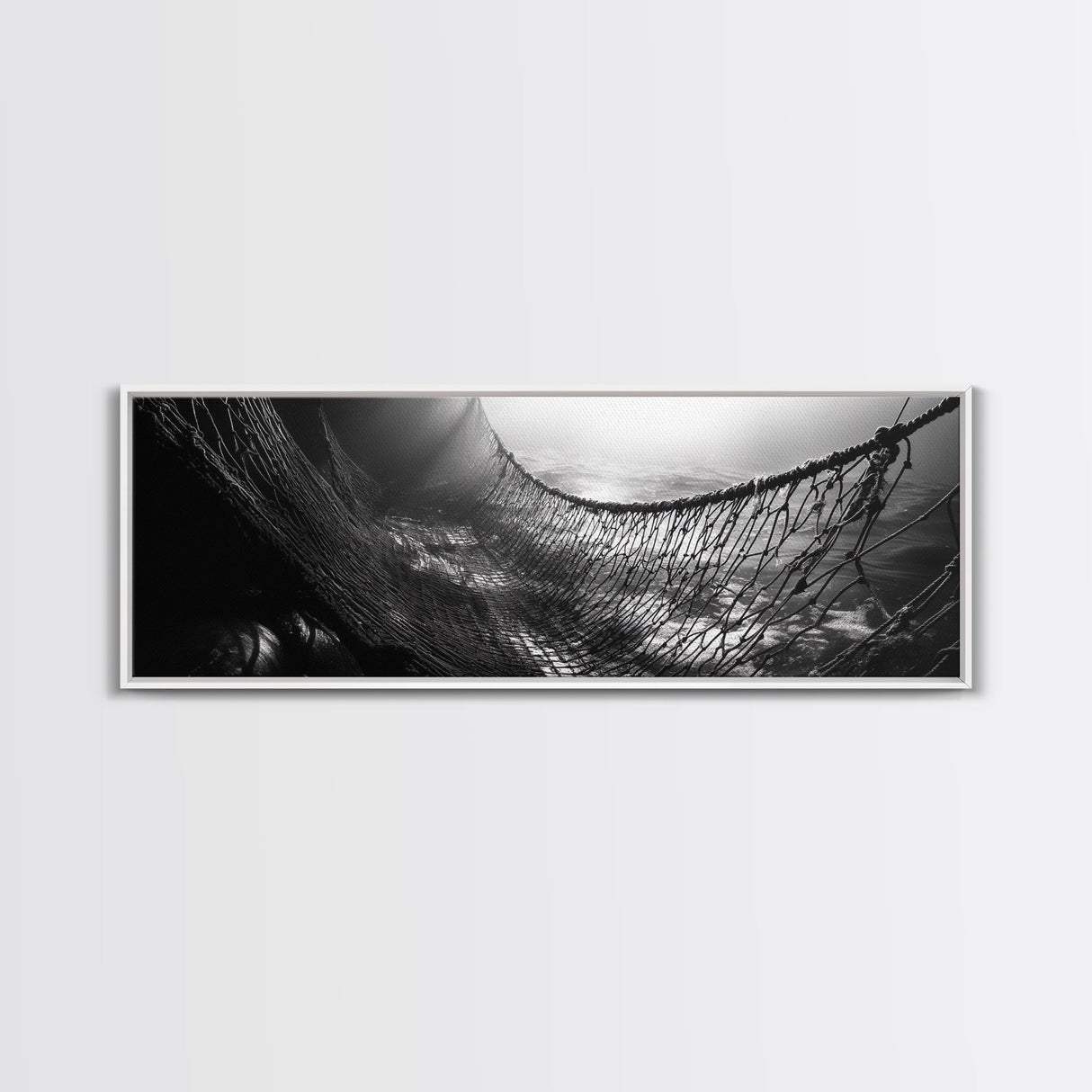 Deep Sea Net, Ocean Mood, Fisherman Style, Framed Canvas Print, Nautical Wall Art, Maritime Decor, Coastal Office Wall Art, Dark Ocean Print