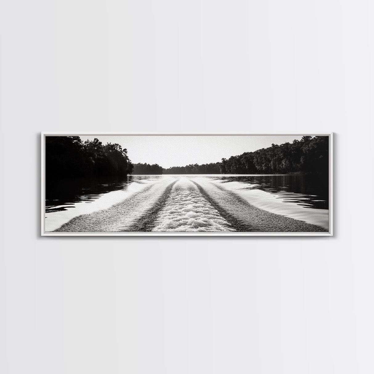 River Wake, Forest Waters, Lake Escape, Framed Canvas Print, Nature Photography, Minimalist Wall Art, Modern Cabin Decor