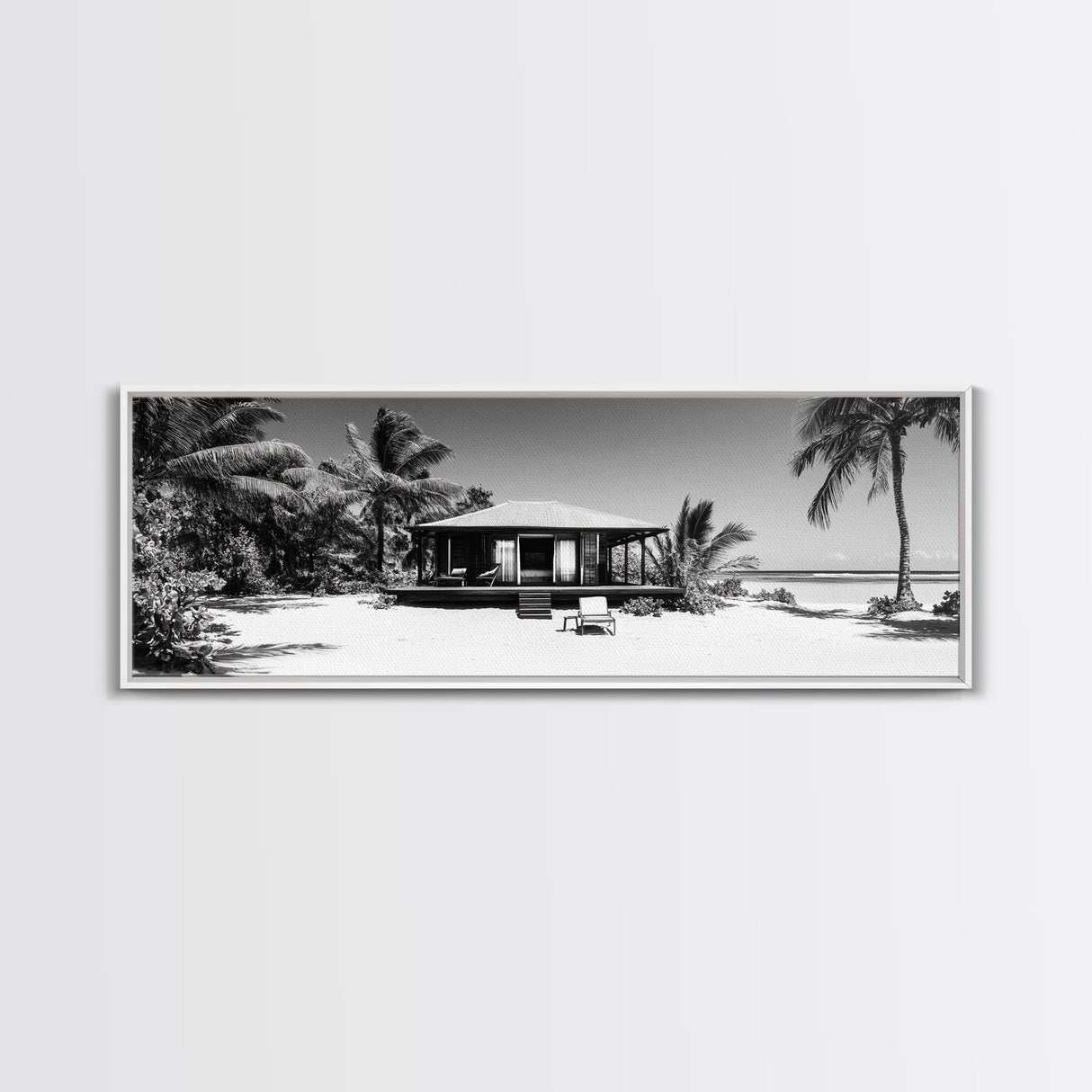 Beach House, Palm Retreat, Tropical Hideaway, Island Dream, Framed Canvas Print, Coastal Wall Art, Bedroom Decor, Tropical Vacation Aesthetic