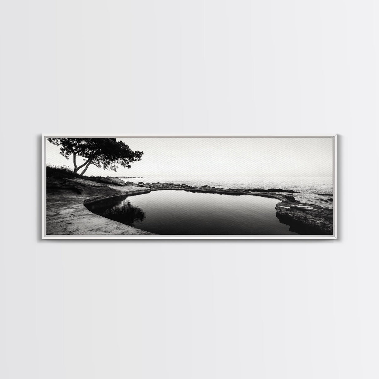Seaside Pool, Nature Reflections, Calm Coastline, Canvas Print, minimalist zen wall art, spa bathroom decor, peaceful landscape photography
