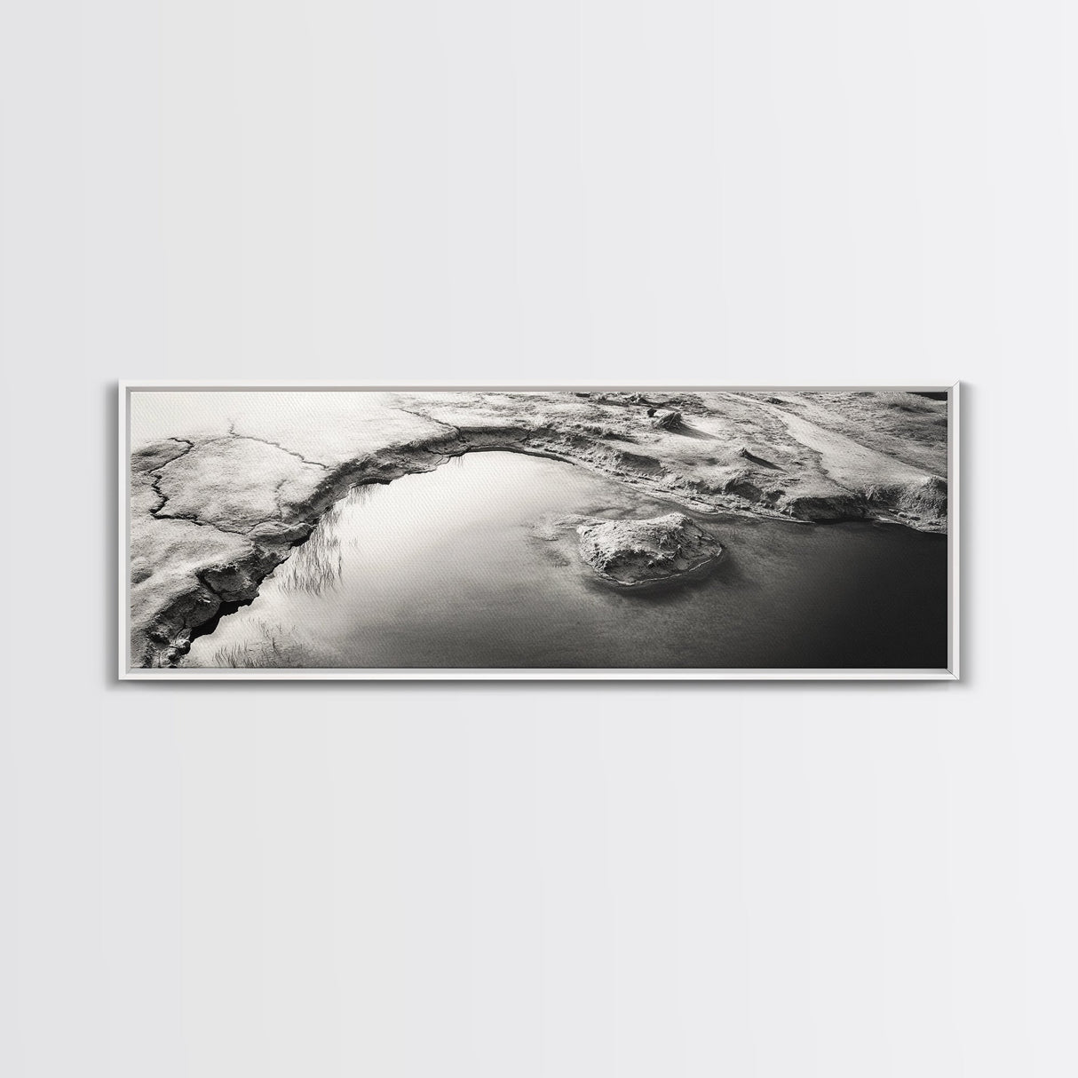 Minimalist Pond, Earth Texture, Fine Art Landscape, Framed Canvas Print, Neutral Wall Decor, Bathroom Wall Art, Modern Earthy Tones