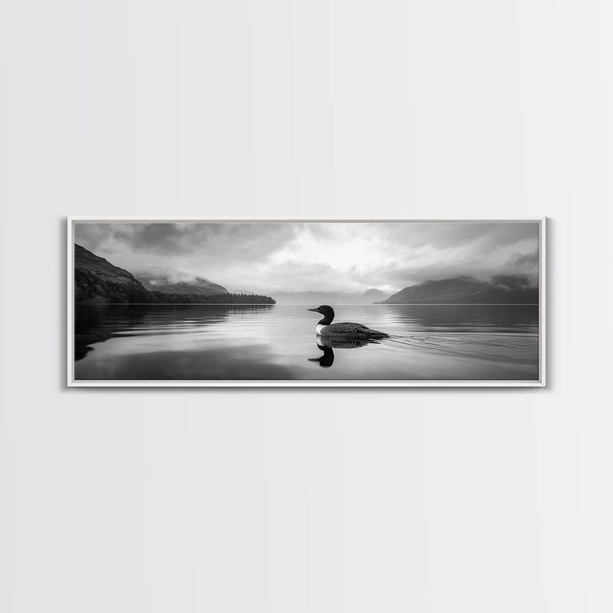 Loon Lake, Misty Reflection, Quiet Morning, Framed Canvas Print, Cabin Wall Art, Nature Lover Gift, Rustic Lakehouse Decor