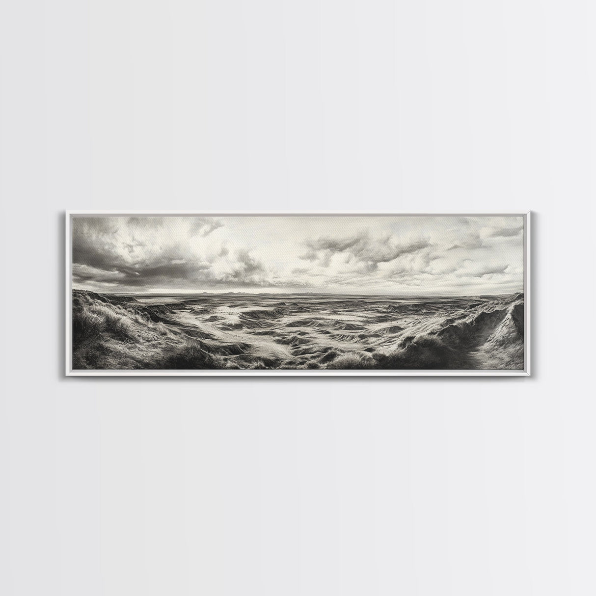 Desert Canyon Scene, Western Landscape, Vast Horizon, Framed Canvas Print, Rustic Wall Art, Neutral Earth Tones, Office Or Living Room