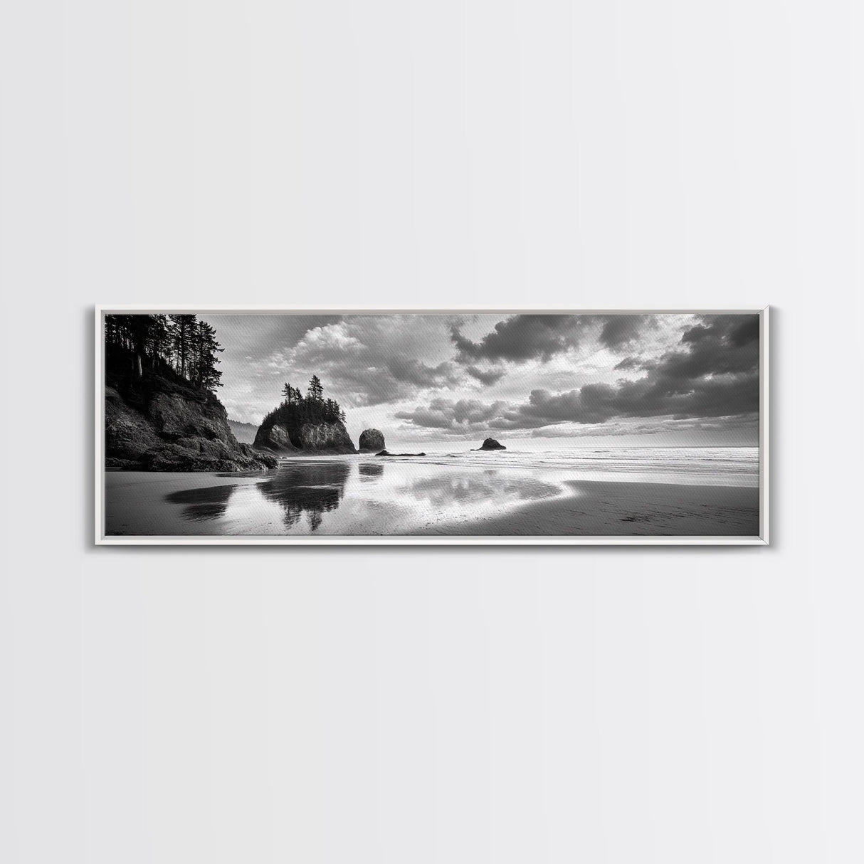 Seastacks Coastal Scene, Moody Beach Landscape, Ocean Reflections, Canvas Print, Coastal Decor, Pacific Northwest, Fall Wall Art