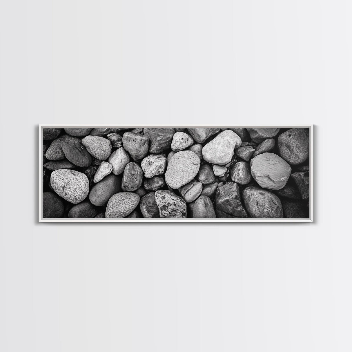 Zen Stones, Nature Texture, River Rock Closeup, Minimalist Photography, Framed Canvas Print, Spa Bathroom Wall Art, Modern Black White
