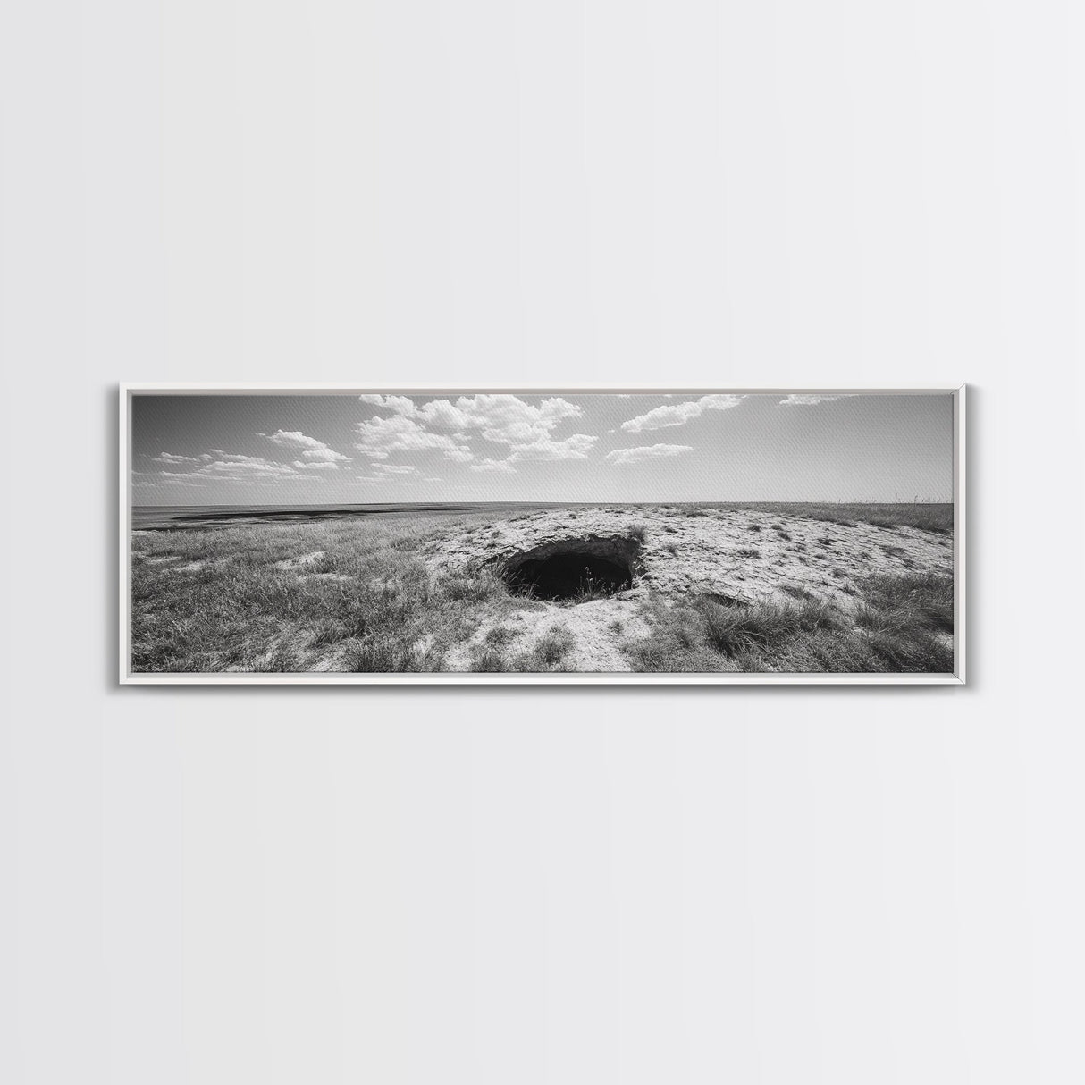 Prairie Cave, Windy Plains, Nature Escape, Canvas Print, Rustic Wall Art, Earthy Decor, Bedroom Accent, Black and White Landscape