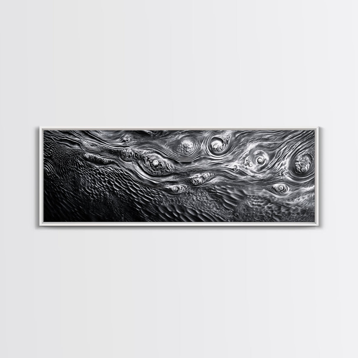 Liquid Texture Waves, Abstract Water Photography, Monochrome Art, Framed Canvas Print, Modern Living Room Wall Art, Nature-Inspired Decor
