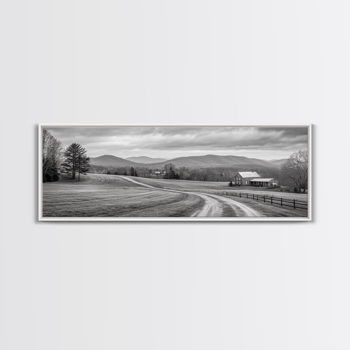Mountain Valley, Country Road, Rural Home, Framed Canvas Print, Farmhouse Wall Art, Living Room Decor, Autumn Country Landscape