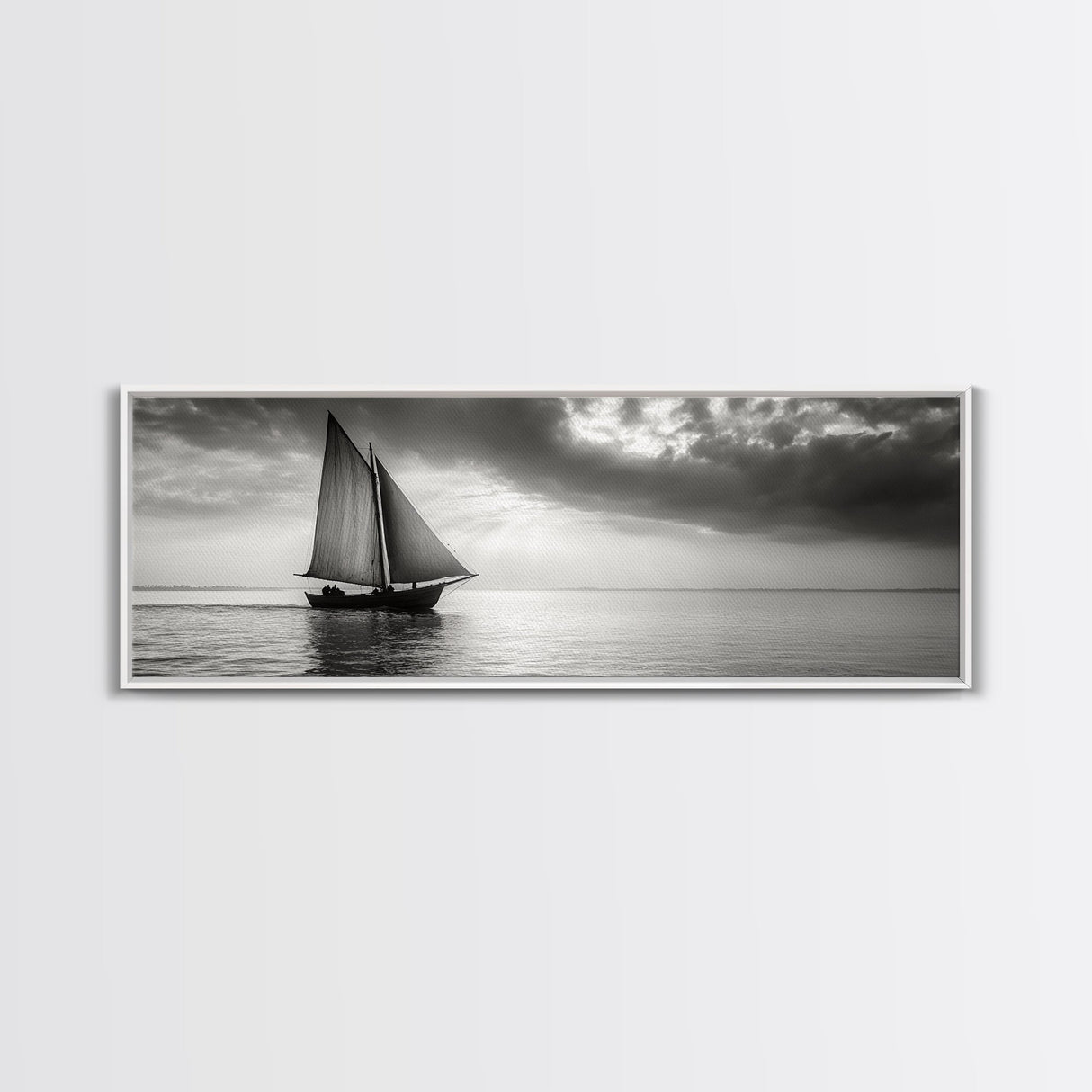 Sailboat, Ocean Horizon, Dramatic Sky, Framed Canvas Print, Nautical Wall Art, Minimalist Office Decor, Ocean Lover Photography