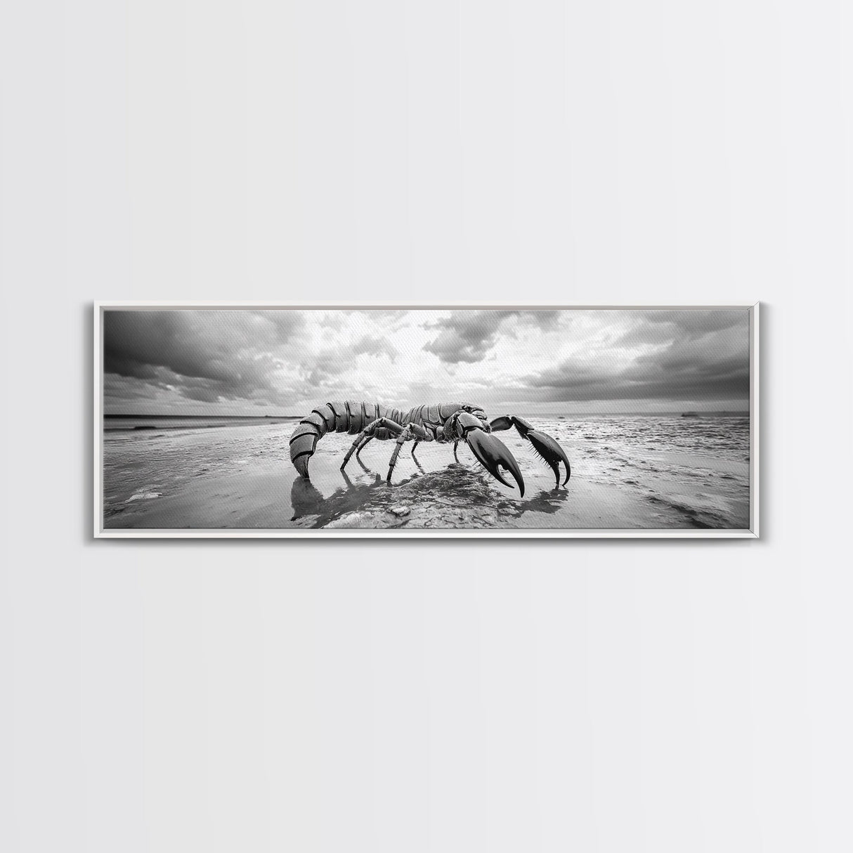Giant Scorpion Beach, Surreal Creature, Dark Fantasy, Ocean Monster, Framed Canvas Print, Halloween Wall Art, Teen Room Decor, Bedroom Art