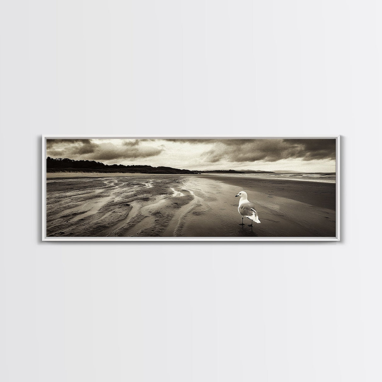 Seagull Beach Walk, Coastal Landscape, Minimalist Style, Canvas Print, Beach Wall Art, Fall Decor, Bedroom Wall Art, Nature Photography