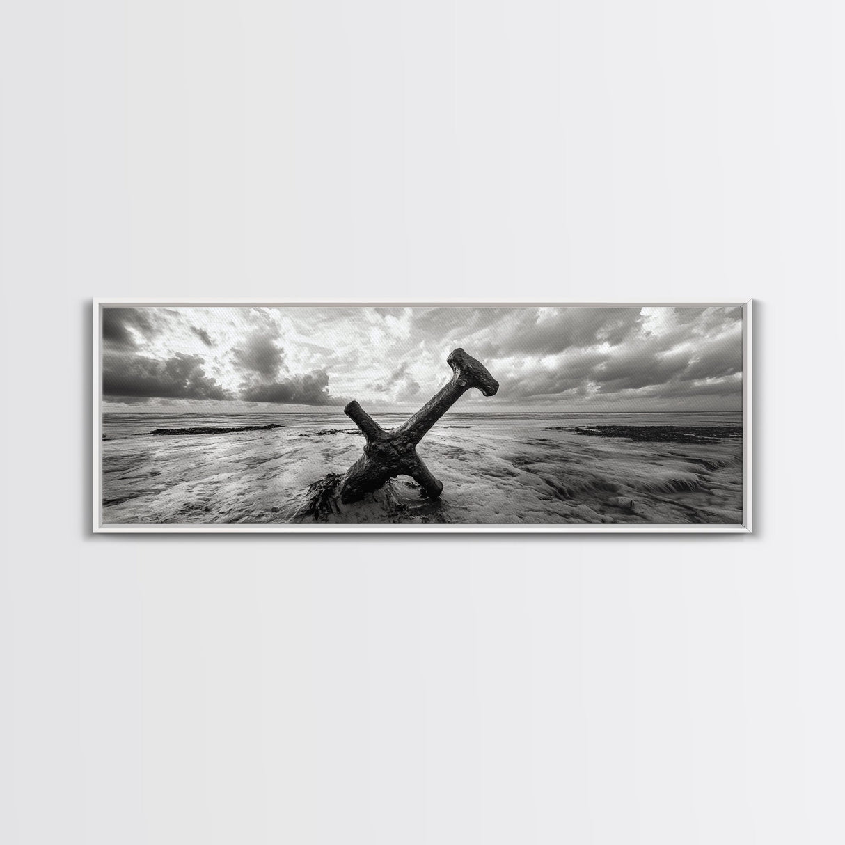 Seaside Iron Anchor, Rustic Beach Print, Nautical Ocean Art, Framed Canvas Print, Moody Wall Decor, Coastal Living Room Art