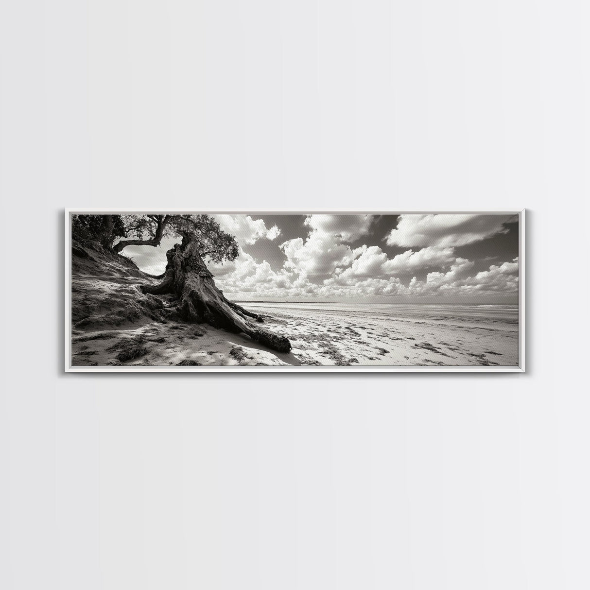 Coastal Tree Roots, Windswept Beach, Natural Form, Framed Canvas Print, Boho Wall Art, Entryway Decor, Beach House Aesthetic