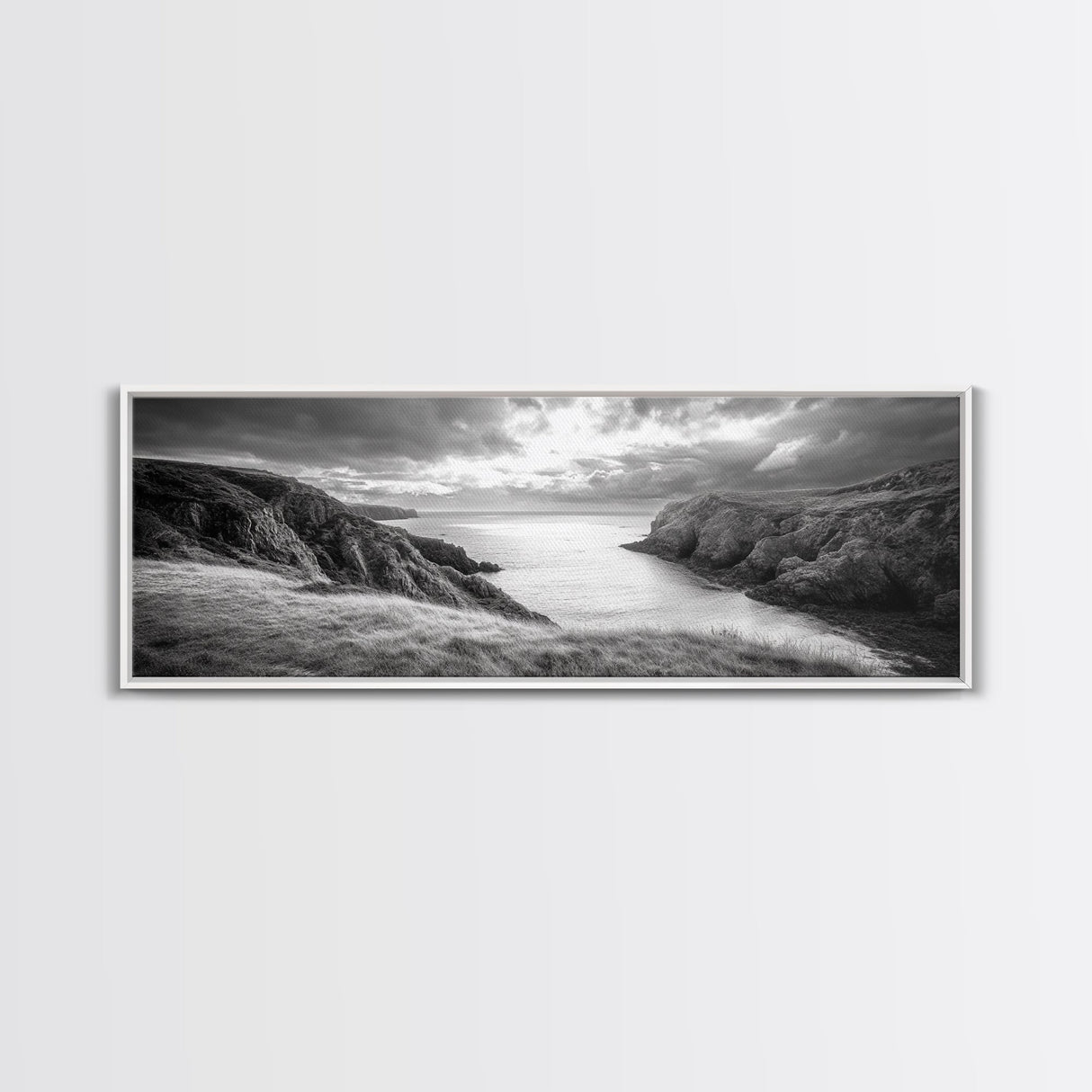 Ocean View, Coastal Cliffs, Dramatic Horizon, Sunset Glow, Canvas Print, Fall Living Room Wall Art, Landscape Nature Photography
