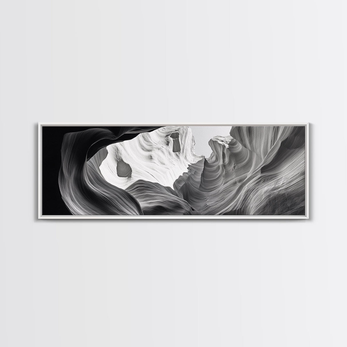 Desert Canyon Swirl, Abstract Rock Layers, Light and Shadow, Framed Canvas Print, Minimalist Living Room Art, Earth Tone Decor
