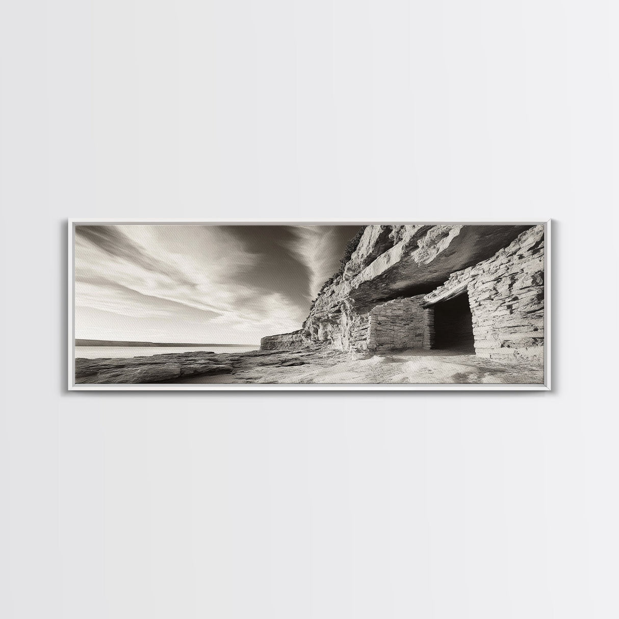 Ancient Cliff Dwelling, Desert Horizon, Southwest Landscape, Canvas Print, Neutral Earth Tones, Rustic Decor, Entryway Wall Art, Western Vibes