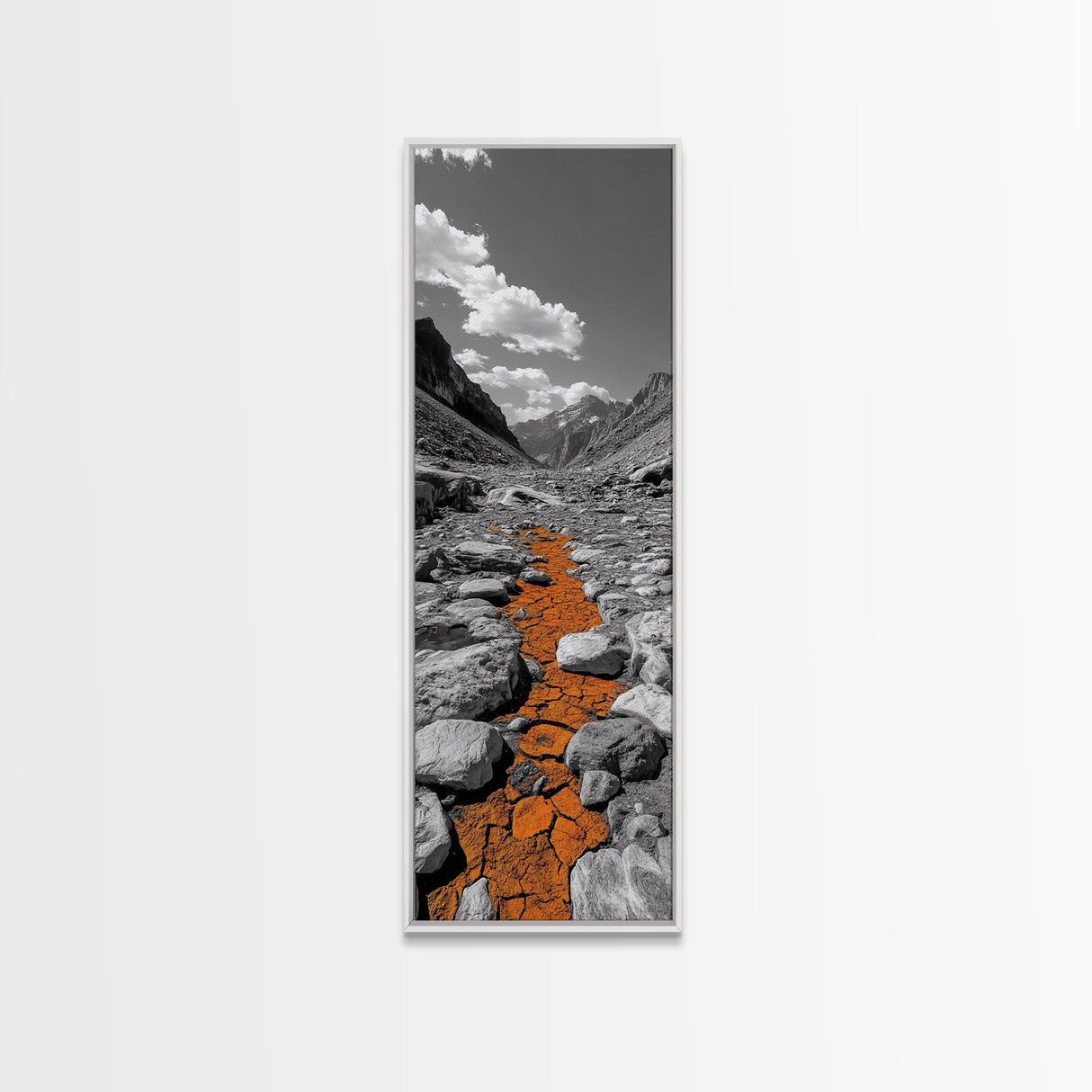 Cracked Earth, Orange Path, Mountain Trail, Climate Scene – Canvas Print, Nature Wall Art, Earth Tones Decor, Fall Landscape Photography