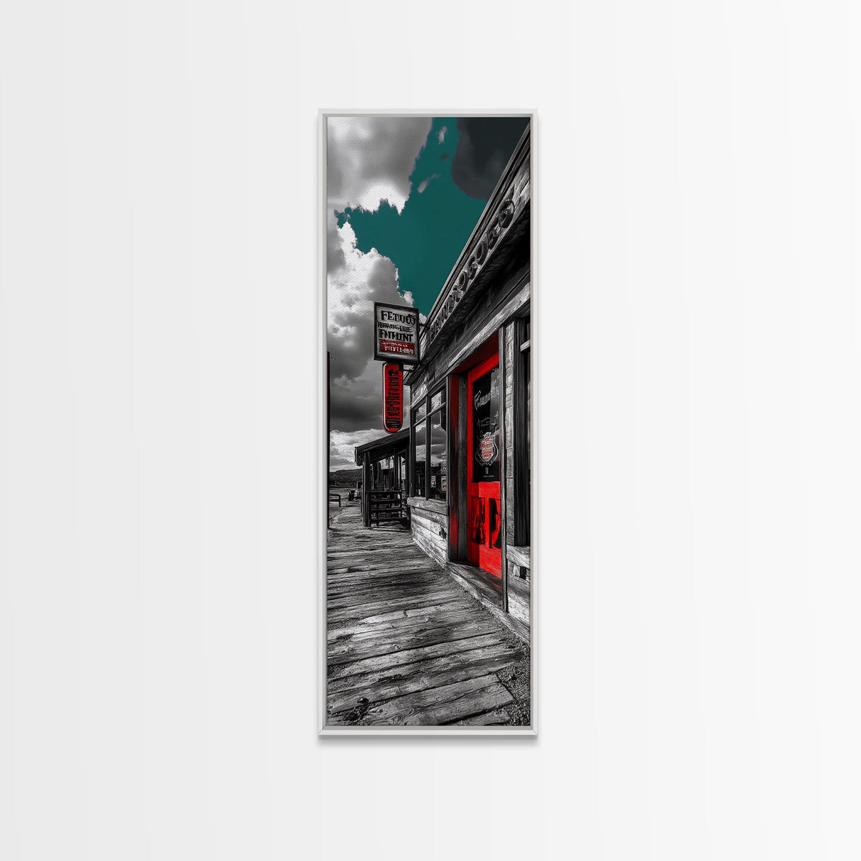 Wild West, Red Door, Desert Town, Saloon Art, Framed Canvas Print, Cowboy Wall Art, Western Decor, Rustic Bar Style, Americana Vibes