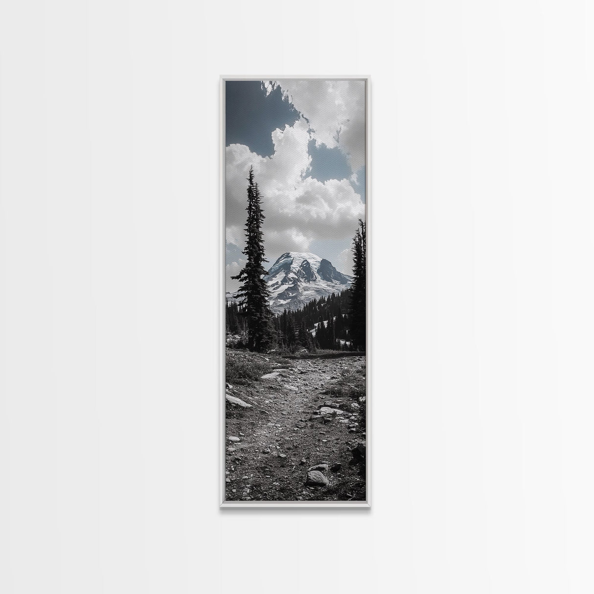 Mountain Landscape, Trail Pathway, Cloudy Sky, Nature Photography, Canvas Print, Rustic Cabin Decor, Adventure Hiker Wall Art