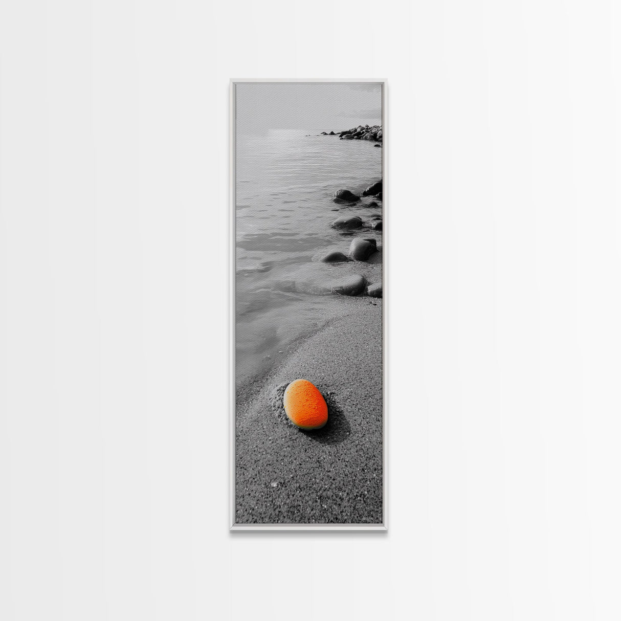 Orange Shore Stone, Minimalist Decor, Seaside Style, Beach Vibes, Framed Canvas Print Coastal Wall Art, Bathroom Decor, Modern Art