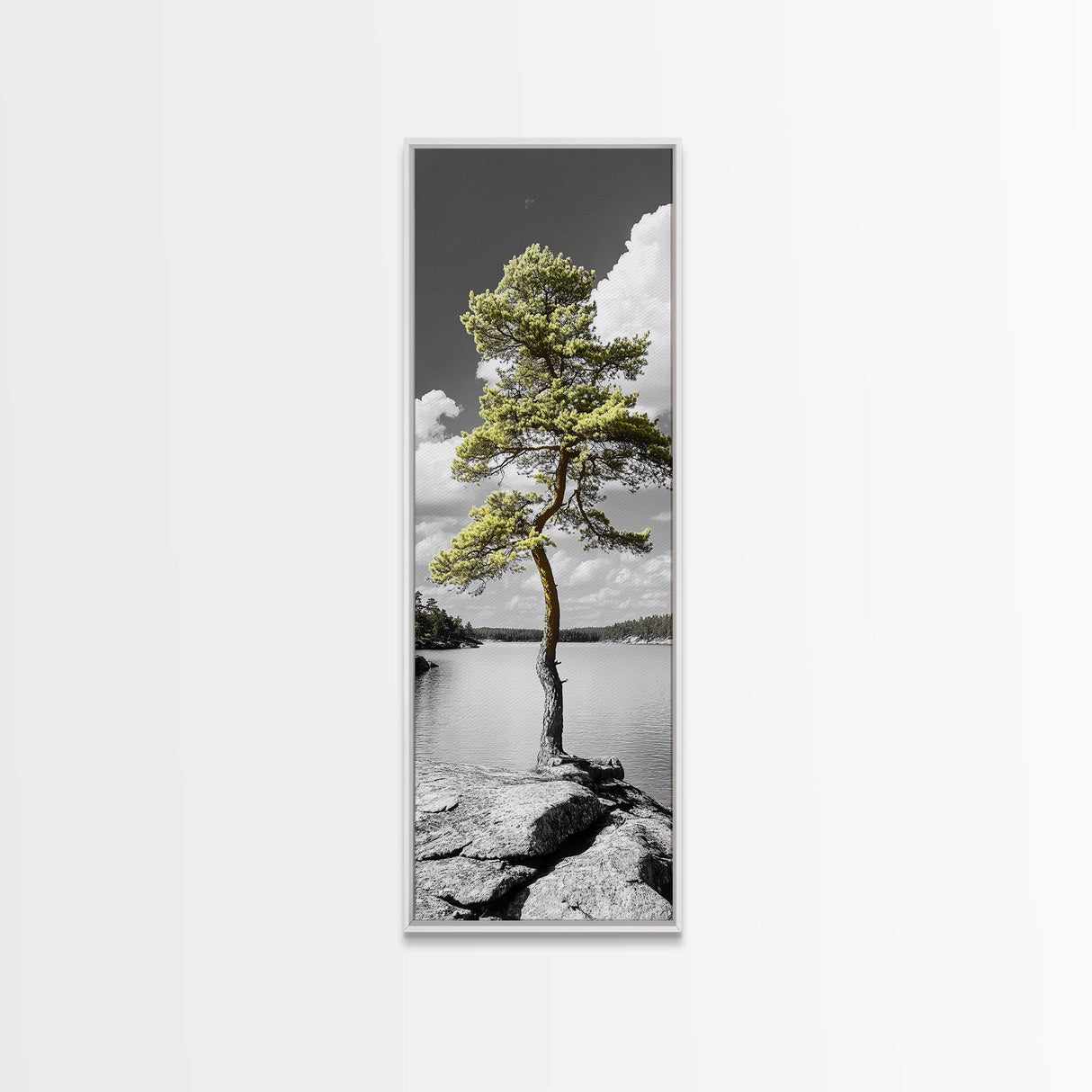 Twisted Pine Tree, Nature Serenity, Calm Wilderness, Coastal Forest, Framed Canvas Print Boho Bedroom Wall Art, Earth Tone Decor