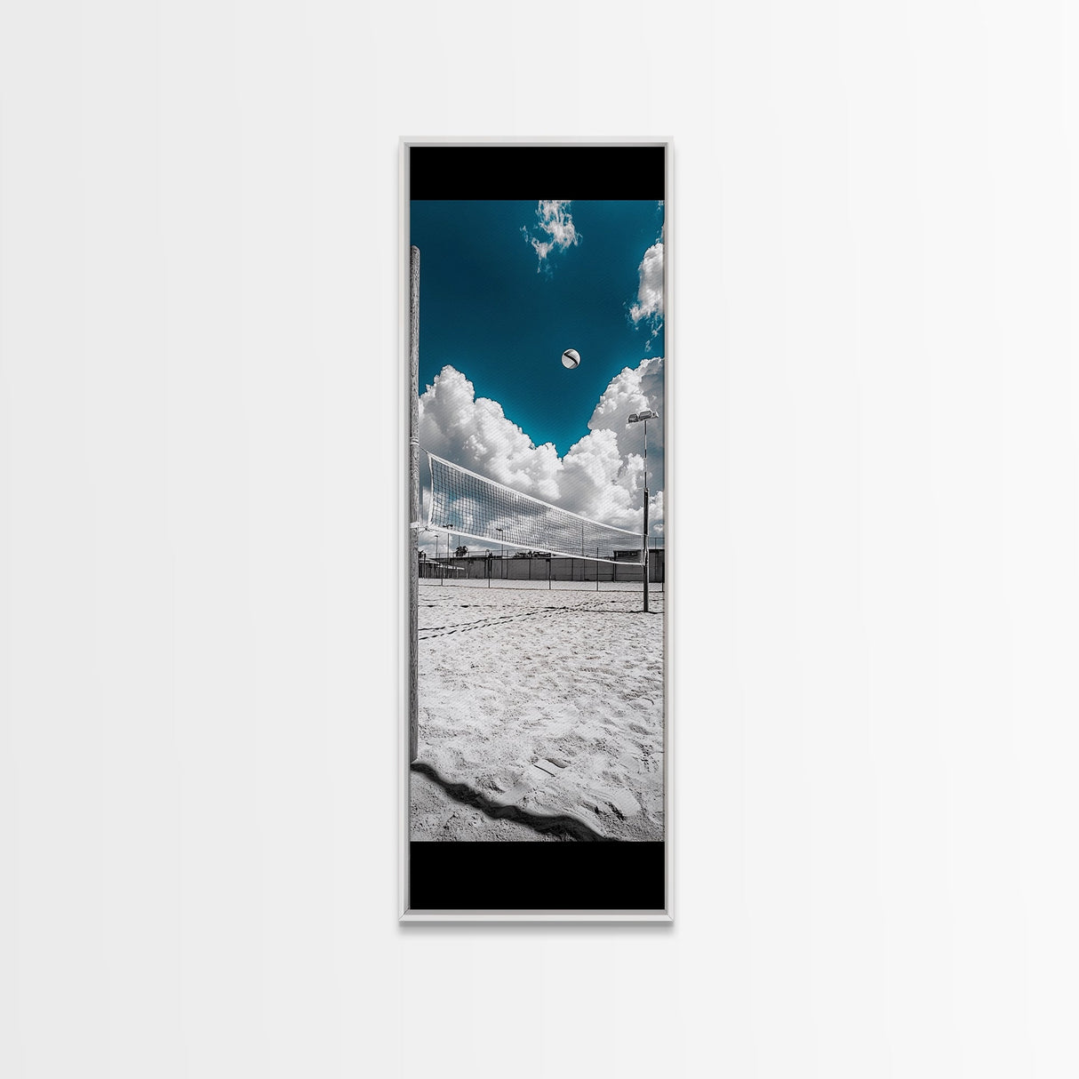 Volleyball Court, Sky Clouds, Summer Game, Framed Canvas Print, Sports Room Wall Art, Minimalist Athletic Decor, Outdoor Lifestyle Art