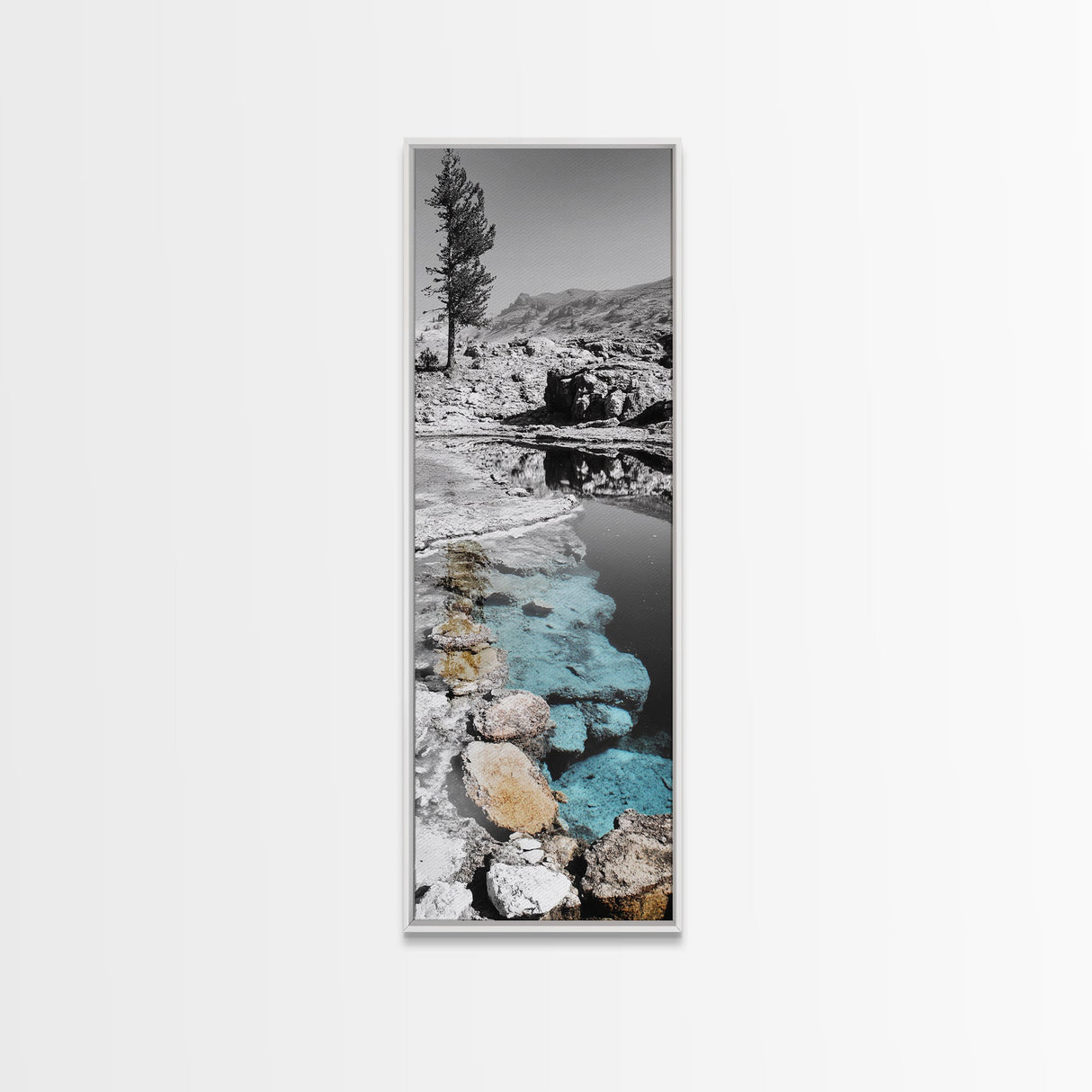 Hot Spring, Thermal Pool, Natural Stone, Tranquil Landscape, Framed Canvas Print, spa bathroom art, zen decor, calming nature print