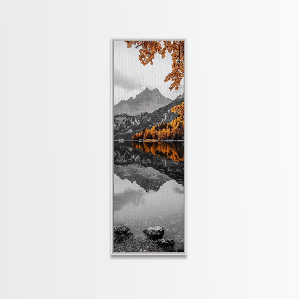 Lake Reflection, Autumn Colors, Scenic Mountains, Framed Canvas Print, Cozy Cabin Wall Art, Fall Wall Decor, Rustic Modern Home Style
