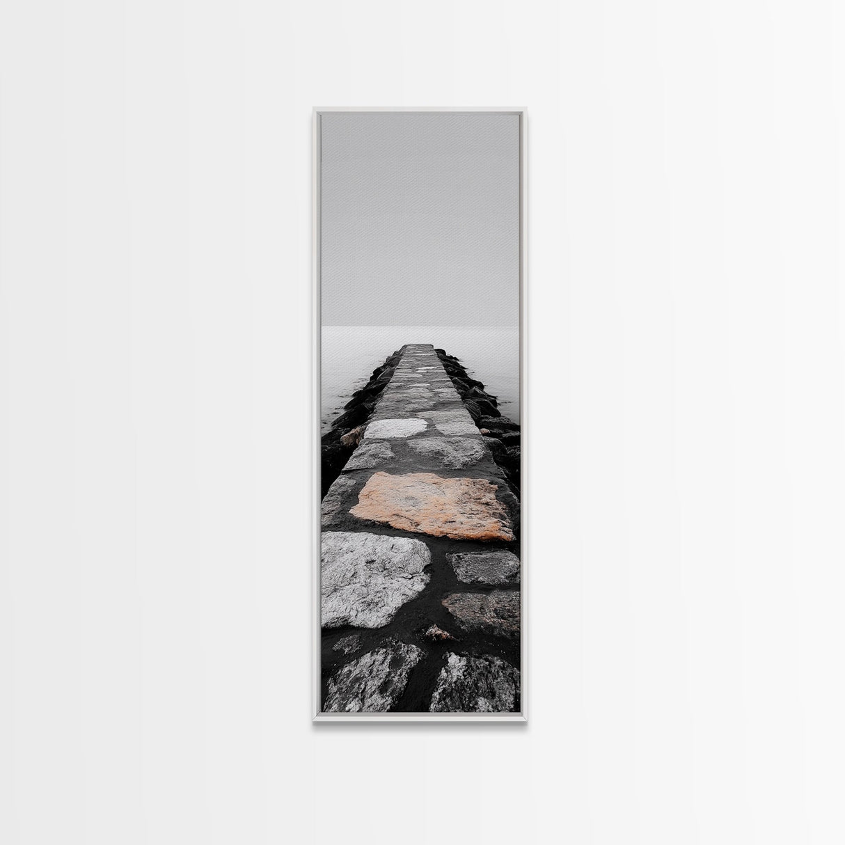 Stone Pathway, Tranquil Jetty, Ocean Horizon, Minimalist Art, Framed Canvas Print, Coastal Decor, Entryway Wall Art