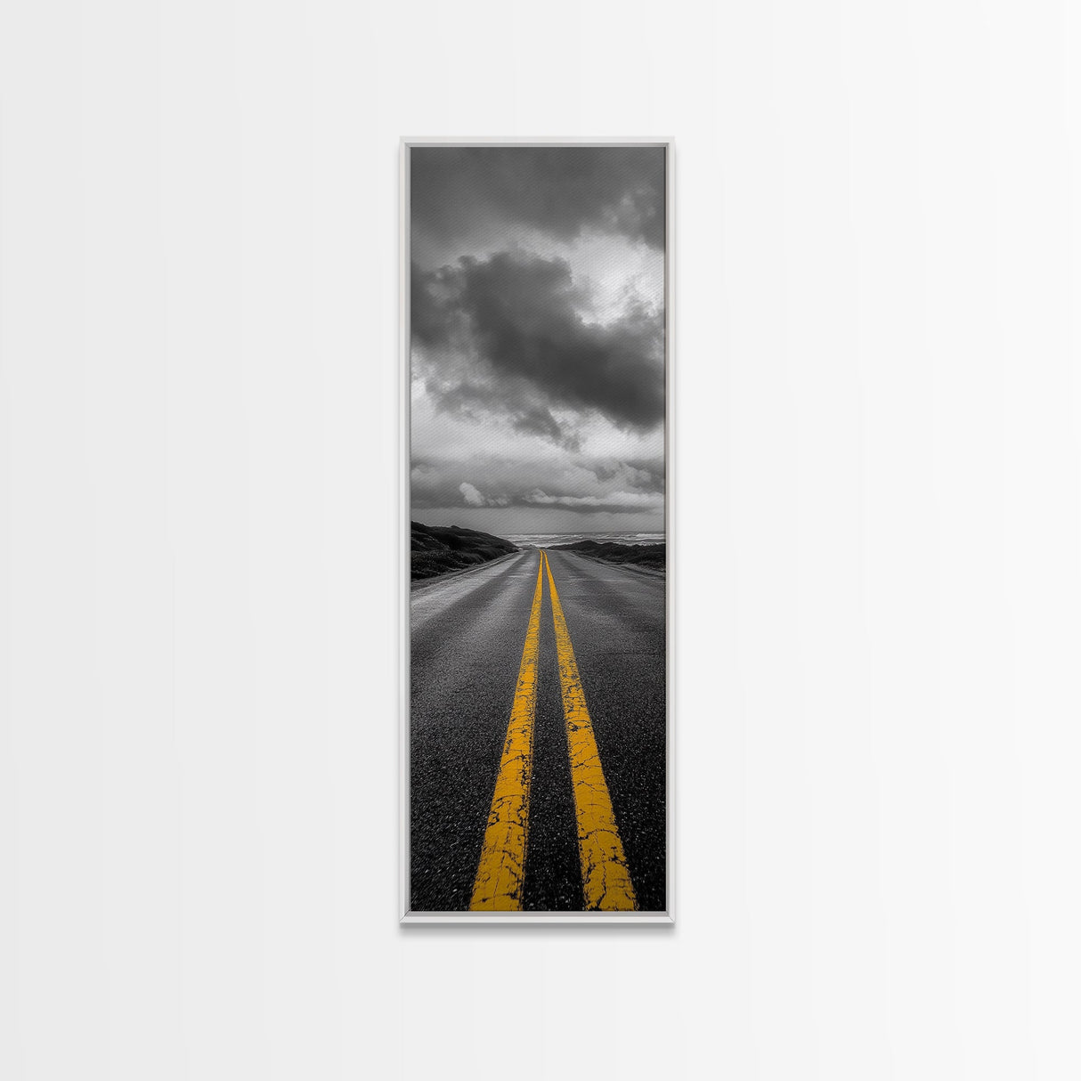 Yellow Lines, Endless Road, Moody Highway Art, Adventure Wall Decor, Canvas Print, Urban Modern Wall Art, Man Cave or Office Art