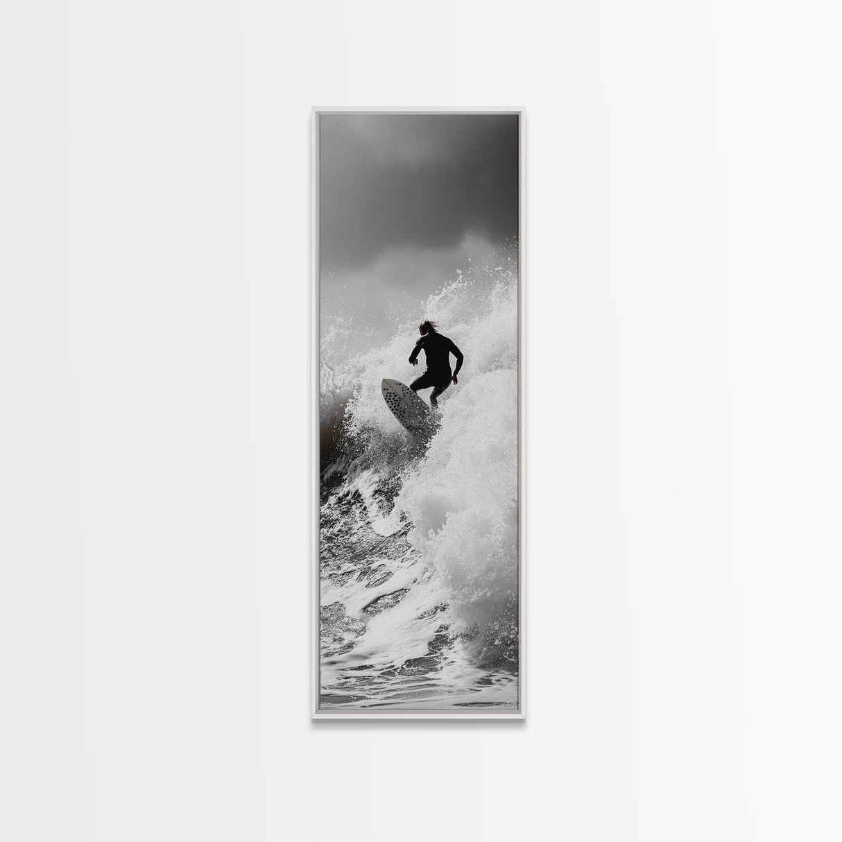 Surfer Wave, Extreme Sports, Ocean Power, Surf Culture, Dynamic Motion Shot, Framed Canvas Print, Coastal Teen Bedroom Wall Art