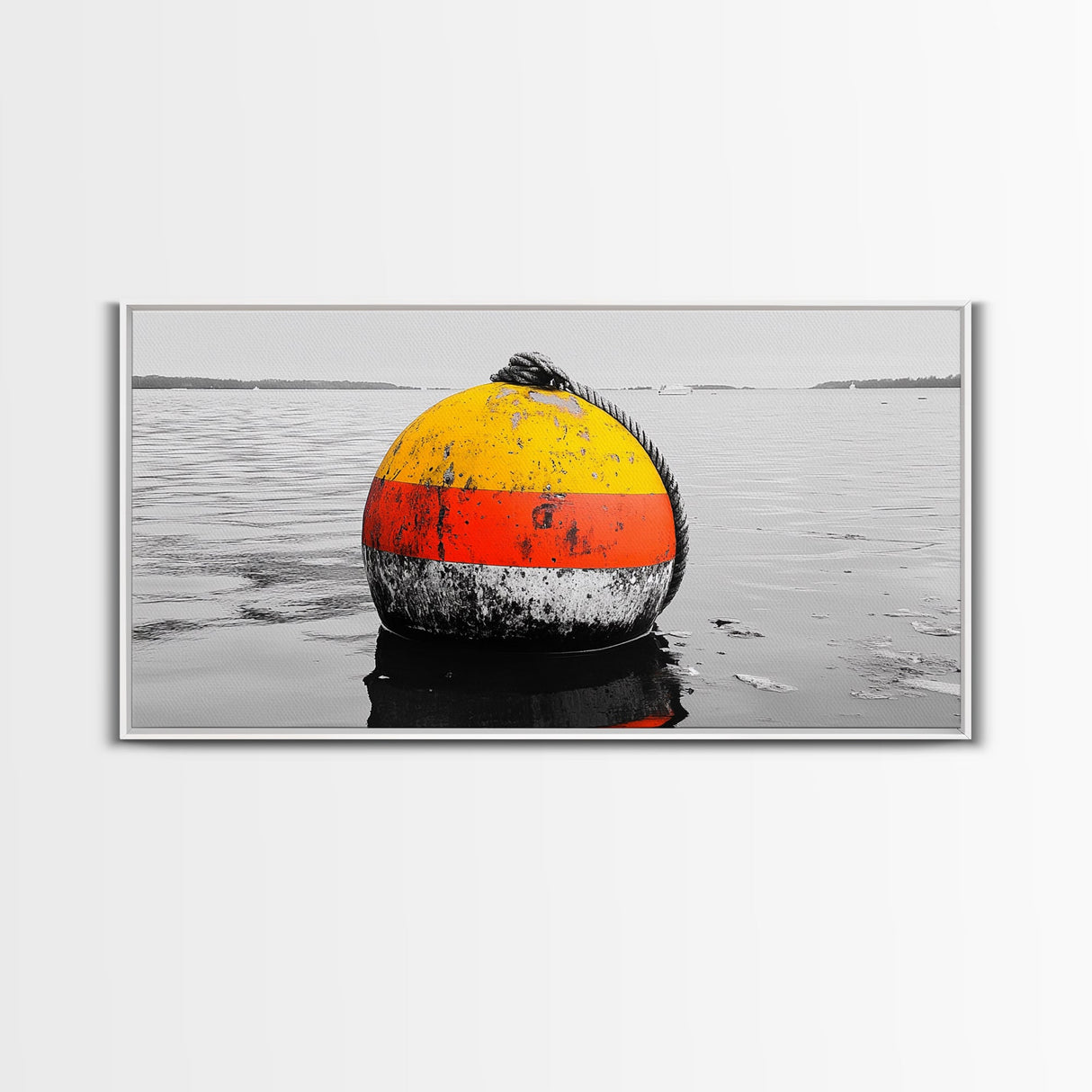 Buoy Pop, Marine Marker, Vibrant Sea, Nautical Life, Framed Canvas Print, Coastal Wall Art, Bathroom Decor, Bold Ocean Aesthetic